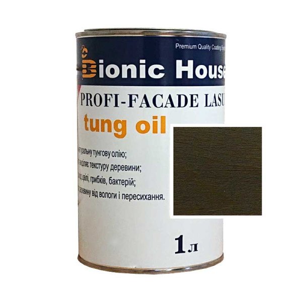 Краска для дерева PROFI-FACADE LASUR tung oil 1л Антрацит