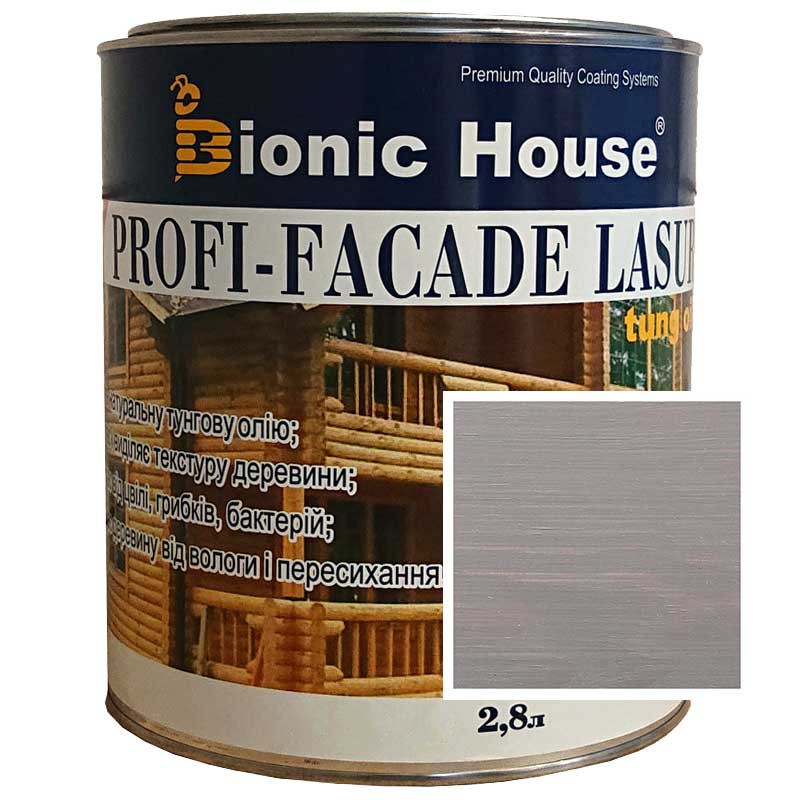 Краска для дерева PROFI-FACADE LASUR tung oil 2,8л Пепел