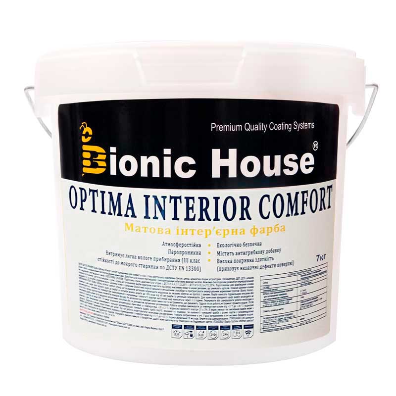 Optima Interior Comfort — Акриловая краска для стен и потолков Bionic-House 7кг Белая любой RAL оттенок под заказ