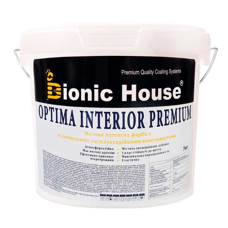 Optima Interior Premium — Износостойкая акриловая краска для стен и потолков Bionic-House 7кг Белая любой RAL оттенок под заказ