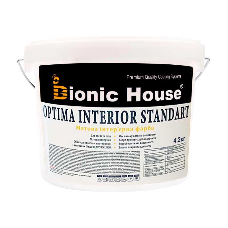 Optima Interior Standard — Акриловая краска для стен и потолков Bionic-House 4,2кг Белая любой RAL оттенок под заказ