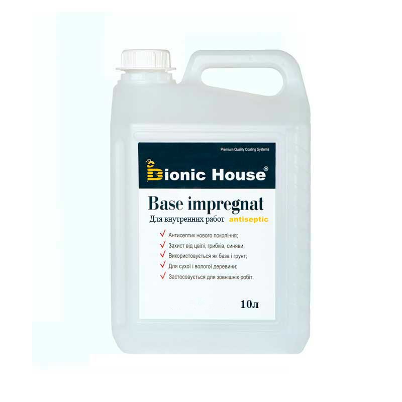 base-impregnate10l-vnutr Водный антисептик для дерева для внутренних работ BASE IMPREGNAT Bionic-House готовый к применению 10л Бесцветный