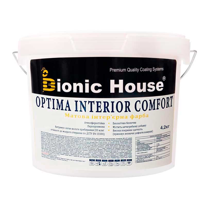 inerior-comfortt-3l Optima Interior Comfort — Акриловая краска для стен и потолков Bionic-House 4,2кг Белая любой RAL оттенок под заказ