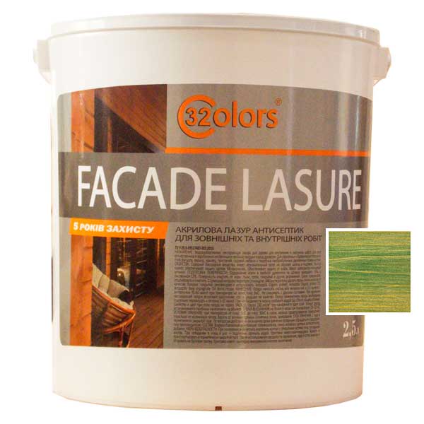 32Color-2.5l-izumrud Краска-лазурь для дерева фасадная бытовая 32 COLOR 2,5л Изумруд