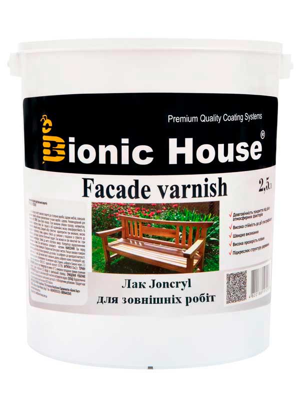 Лак для наружных работ по дереву Joncryl Bionic-House 2,5л Бесцветный Глянцевый