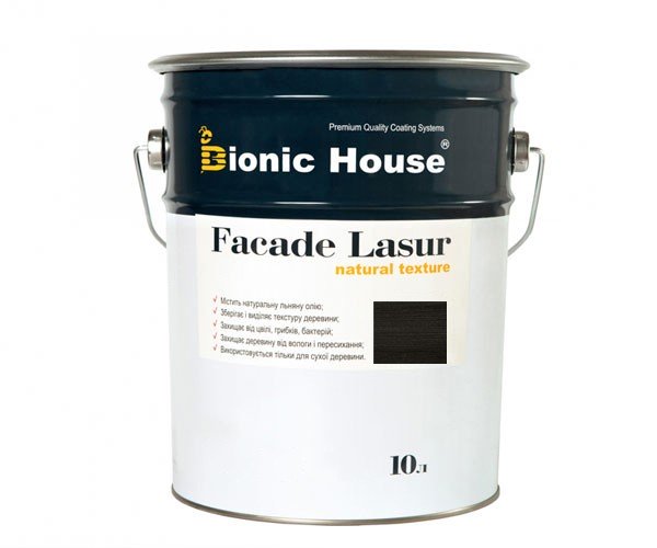 Краска для дерева FACADE LASUR Bionic-House 10л Черное дерево А120