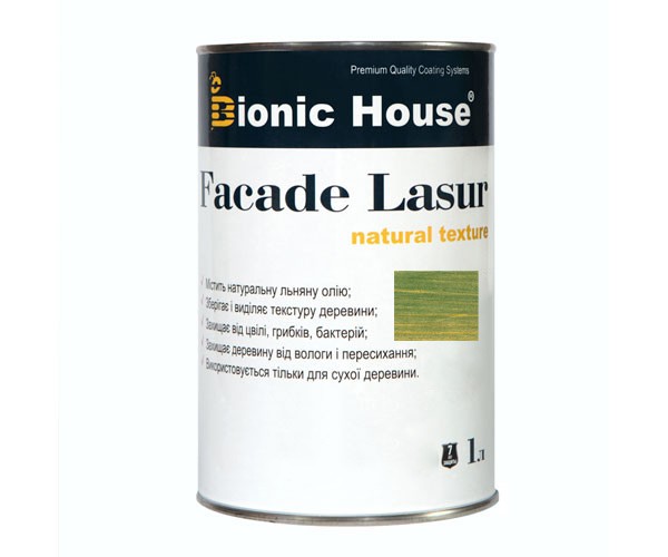 Краска для дерева FACADE LASUR Bionic-House 1л Изумруд А114