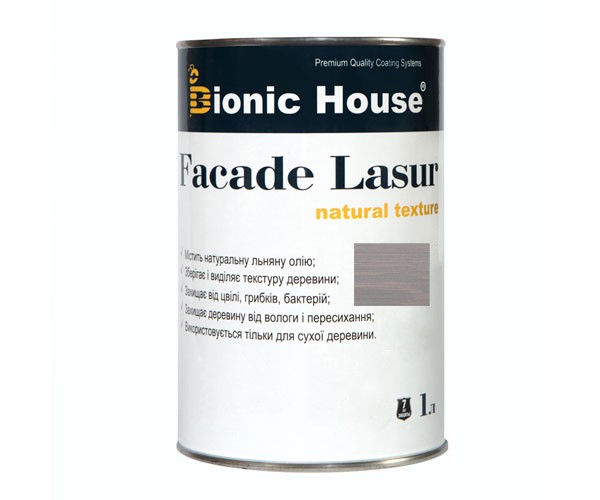 Краска для дерева FACADE LASUR Bionic-House 1л Пепел А117