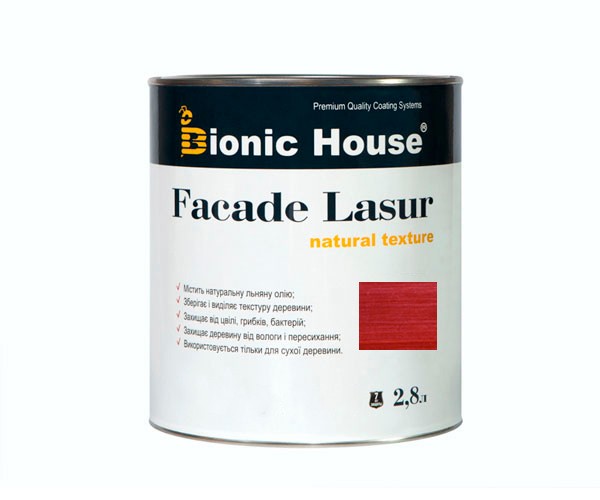 Краска для дерева FACADE LASUR Bionic-House 2,8л Вишня А108