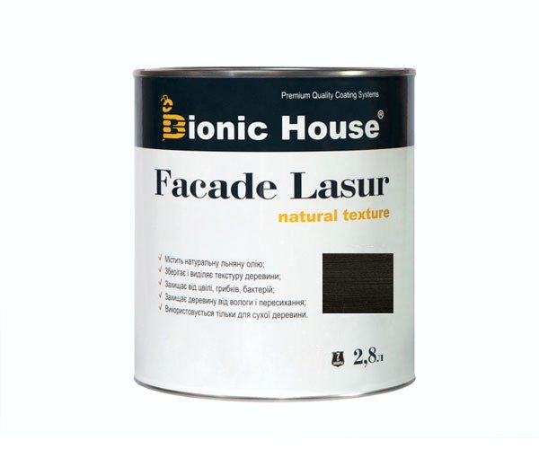 Краска для дерева FACADE LASUR Bionic-House 2,8л Черное дерево А120