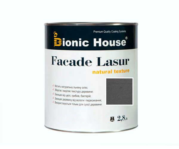 Краска для дерева FACADE LASUR Bionic-House 2,8л Арт Грей