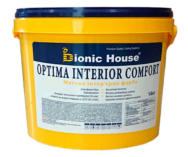 Optima Interior Comfort — Акриловая краска для стен и потолков Bionic-House 14кг Белая любой RAL оттенок под заказ
