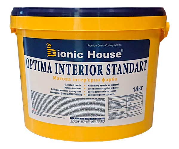 Optima Interior Standard — Акриловая краска для стен и потолков Bionic-House 14кг Белая любой RAL оттенок под заказ